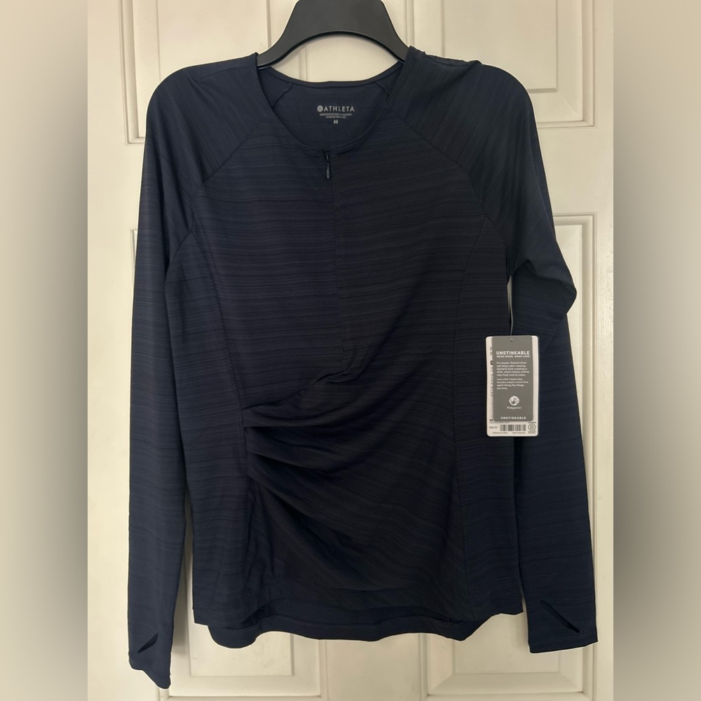 Athleta Pacifica Navy Blue Long Sleeve Twist Top. M. NWT.
